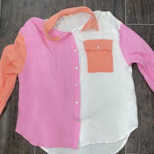 Women's Color Block Button Down